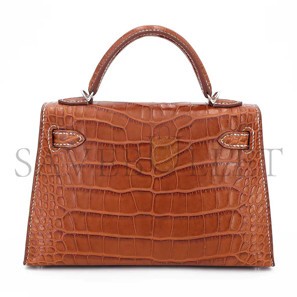 H**mes master mini kelly ii matte american crocodile yellow silver buckle (19*12*5.5cm)